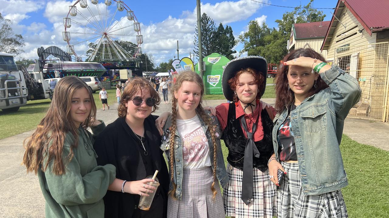 Ashlee Brown, Sophie Tucker, Nayana Hedemark, Anjali Hedemark, Ishani Mcrae (left to right) dressed up for their day out at the 120th Murwillumbah Show. Picture: David Bonaddio