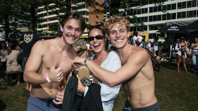 Finley Black, Zali Riley and Luca Catalano at the Gold Coast Pro, Burleigh Heads. Picture: Glenn Campbell