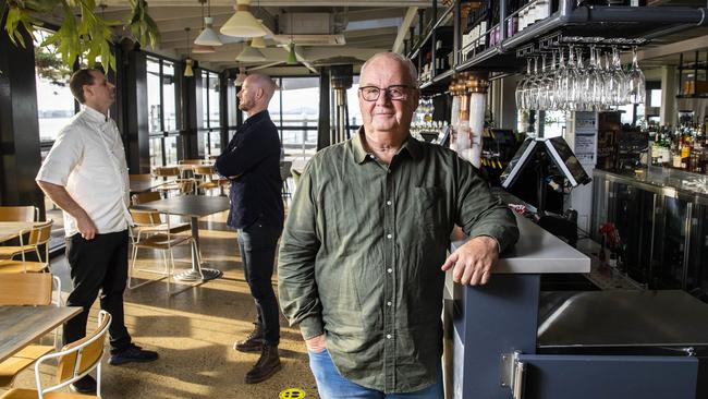 ‘It’s very frustrating’ … Geelong’s Wharf Shed co-owner Andrew Clark, front, with chef Chris Hudich and co-owner Matt Connell. Picture: Aaron Francis