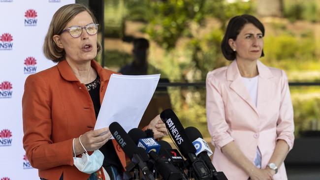 NSW Chief Health Officer Dr Kerry Chant with NSW Premier Gladys Berejiklian. Picture: Monique Harmer