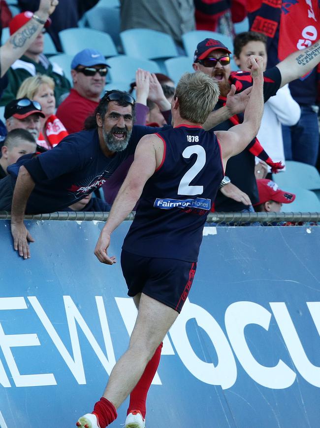 Ben Warren celebrates a goal for Norwood in the 2013 grand final. Picture: Sarah Reed