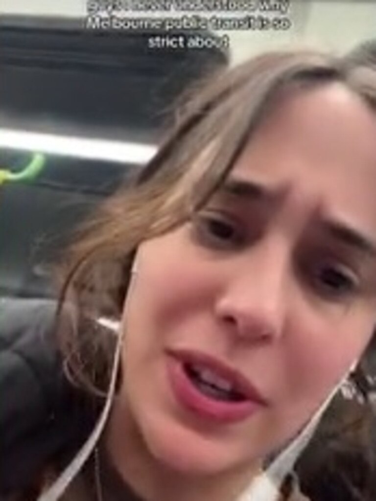 US expat Tate Duane doesn’t understand why Aussies are so strict about putting feet up on public transport. Picture: TikTok