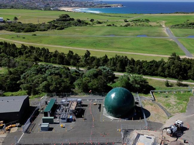 The big green ball at the Biomethane Plant is an inflatable low pressure storage facility, helping with the stability of flows through the system. Picture: Sydney Water