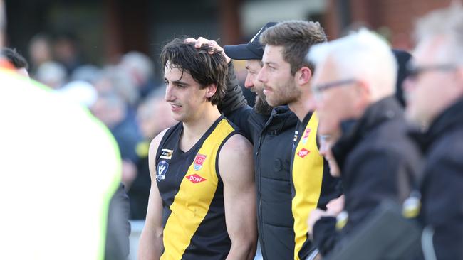 Mifsud gets some encouragement from co-coach Aaron Nesbit. Picture: Alan Barber