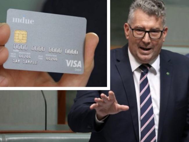 Hinkler MP Keith Pitt speaks in parliament. PHOTO: Gary Ramage INSET: Cashless Debit Card