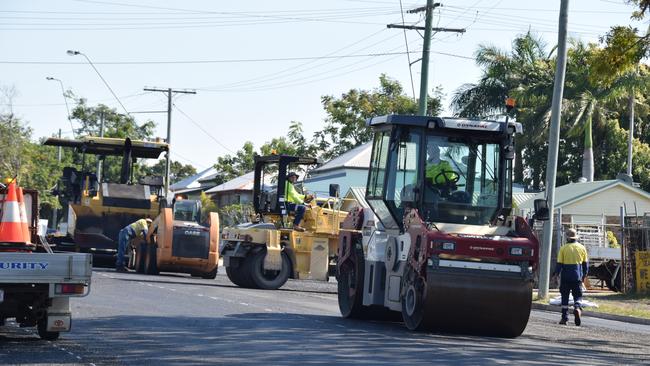 Laying the recycled asphalt on Murray St.