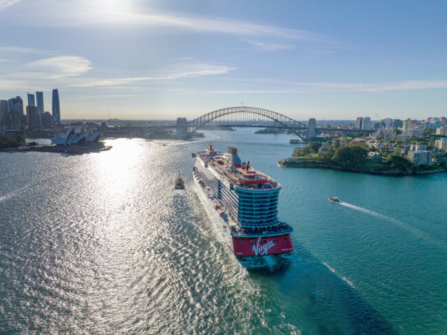 Domestic cruises are on the rise. A Virgin Voyages cruise on Sydney Harbour.