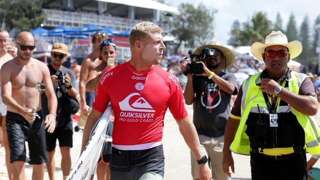 Mick Fanning in action during round 3 of the Quiksilver Pro at <br/>Snapper Rocks on the Gold Coast where he was beaten and eliminated <br/>from the competition. Photo: Adam Head.