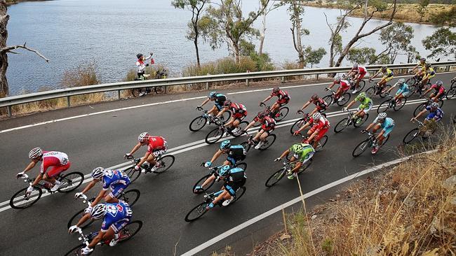 The peloton rides through the Adelaide Hills during Stage 2 of the Tour Down Under. Picture: Morne de Klerk/Getty