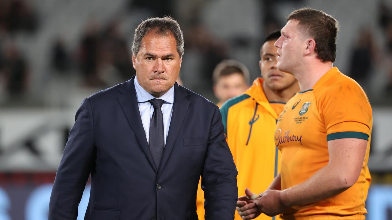 AUCKLAND, NEW ZEALAND - SEPTEMBER 24: Australia head coach Dave Rennie during The Rugby Championship and Bledisloe Cup match between the New Zealand All Blacks and the Australia Wallabies at Eden Park on September 24, 2022 in Auckland, New Zealand. (Photo by Fiona Goodall/Getty Images)