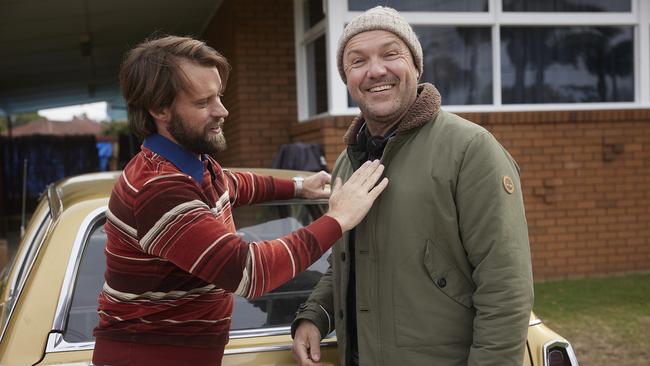 Jesse Spencer and David Chidlow on set. Picture: Joel Pratley, courtesy of Disney+