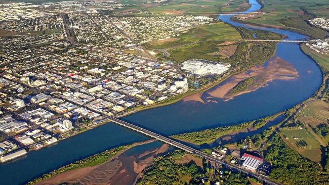 Mackay and the Pioneer River from the sky. Picture: Stuart Quinn