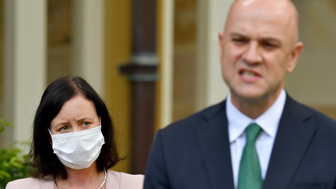 Health Minister Yvette D'Ath with Chief Health Officer Dr John Gerrard in Brisbane on Monday. Picture: NCA NewsWire / John Gass