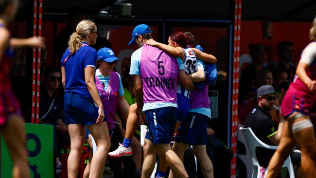 She was then taken from the field. Picture: Getty Images
