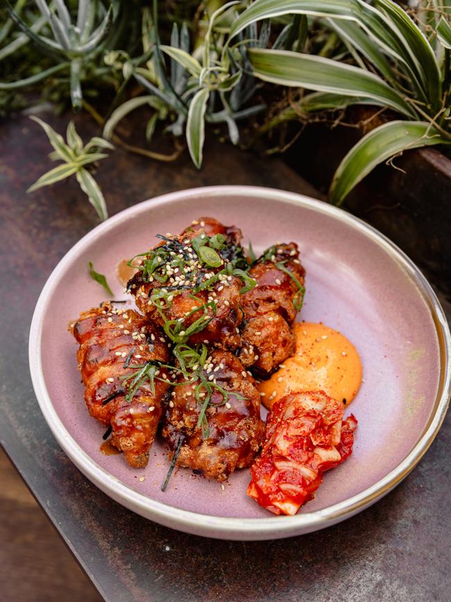 Sweet corn kimchi fritters from Anju’s In The Hanging Garden. Picture: Dearna Bond/DarkLab