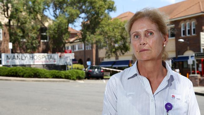 Nurse Lyn Hopper in front of Manly Hospital. Lyn is the Nurses and Midwives’ Association president for Manly branch.