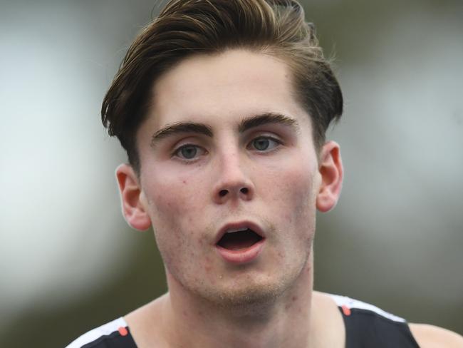 Rohan Browning of NSW reacts after winning the Mens 100m at the 2020 Canberra Track Classic at AIS Track and Field Centre in Canberra, Thursday, February 13, 2019. (AAP Image/Lukas Coch) NO ARCHIVING, EDITORIAL USE ONLY