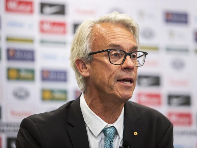 FFA CEO David Gallop speaks to media at Suncorp Stadium in Brisbane, Thursday February 21, 2019. (AAP Image/Glenn Hunt) NO ARCHIVING