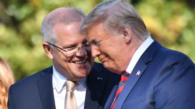 Former US President Donald Trump and former Prime Minister Scott Morrison at a ceremonial welcome on the south lawn of the White House in Washington DC in 2019. Picture: Mick Tsikas