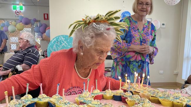 Lillian Acton at her 100th birthday celebration at the Cunningham Villas in Bowen on October 31. Picture: Contributed