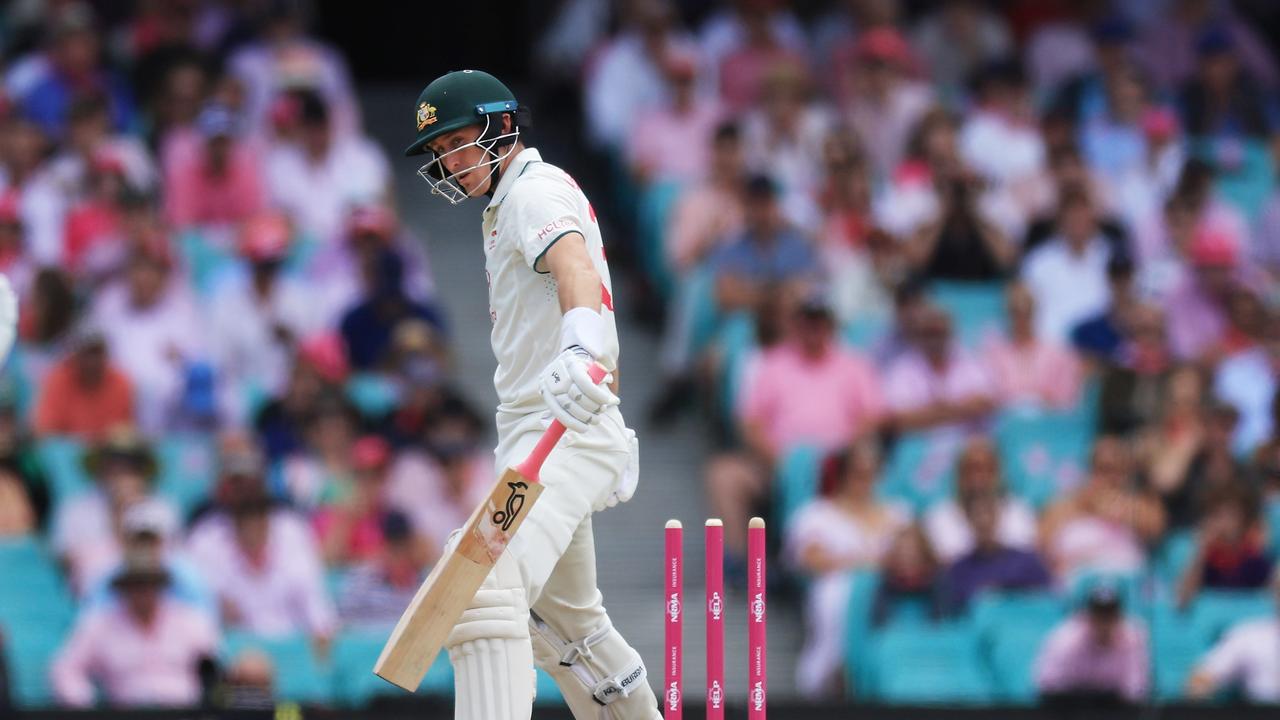 Marnus Labuschagne copped a beauty before being dismissed for 60. Picture: Getty