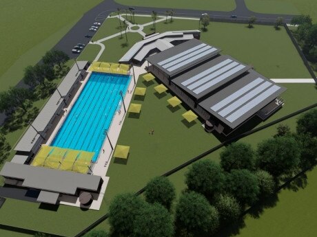 Artist impression of Stage One Grafton Pool redevelopment looking north to Turf St.