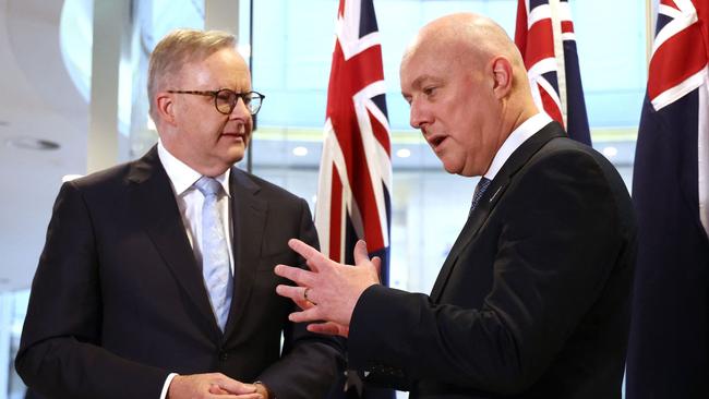 Anthony Albanese with New Zealand's Prime Minister Christopher Luxon in Sydney. Picture: AFP.