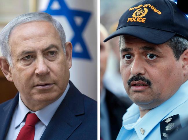 Israeli Prime Minister Benjamin Netanyahu and the Chief of the Israeli police, Commissioner Roni Alsheikh, who recommended Netanyahu be indicted in two cases of alleged corruption after a long-running probe. Picture: AFP/Thomas Coex and Tsafrir Abayov