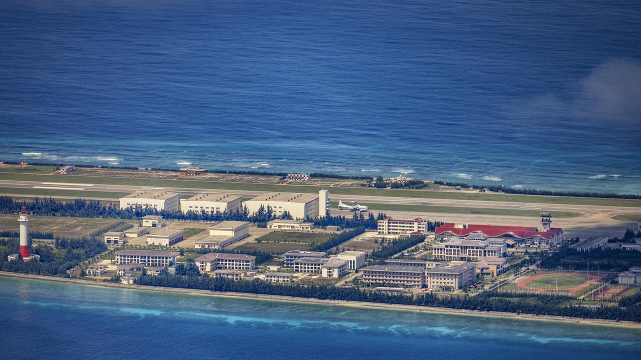 Buildings and structures are seen on the artificial island built by China in Mischief Reef on October 25, 2022 in Spratly Islands, South China Sea. Picture: Ezra Acayan/Getty Images