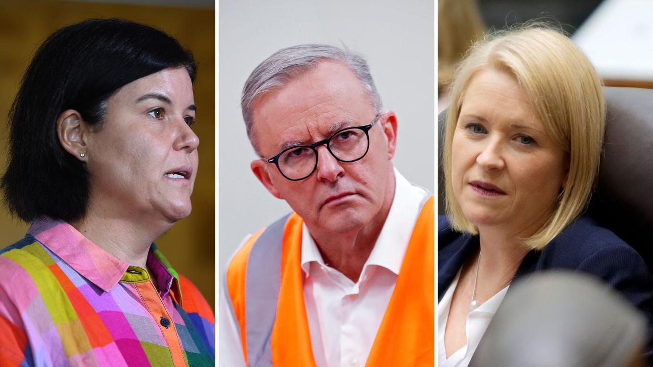 Natasha Fyles and Nicole Manison are locked in a leadership tussle as federal Labor leader Anthony Albanese flies into Darwin. Picture: File photos