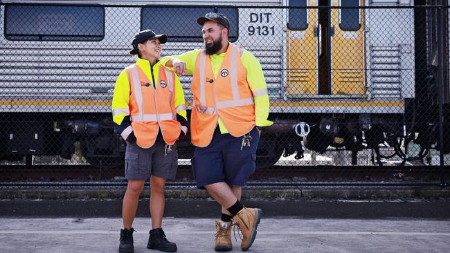 It’s been a 10-year battle for Cherrielyn Bonamis and Mohamed Elhallak to be allowed to wear shorts to work at Sydney Trains. Picture: Sam Ruttyn