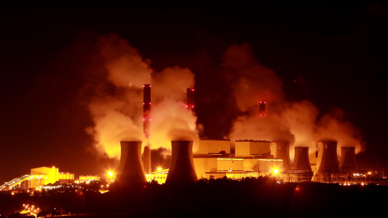 The Loy Yang A &amp; B Coal Fired Power Plant in operation during the night in the Latrobe Valley, Victoria.