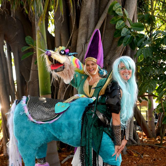 Townsville Medieval and Fantasy Festival 2024 at Cluden. Melanie Cann with Sizzles and Nicky Kupfer. Picture: Evan Morgan