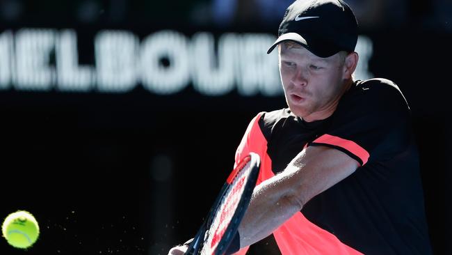 Kyle Edmund plays against Grigor Dimitrov of Bulgaria on day nine. Picture: Getty Images.