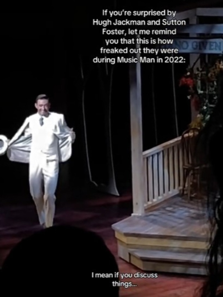 A video of Hugh Jackman flirting with Sutton Foster while performing in The Music Man resurfaces online.