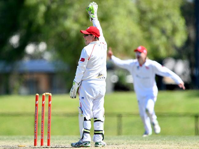 Mordialloc appeal unsuccessfully for a wicket during the Cricket Southern Bayside match between Mordialloc 2nd and Bentleigh 2nd at Ben Kavanagh Reserve, on October 26, 2024, in Melbourne, Australia. (Photo by Josh Chadwick)