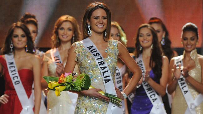 Miss Australia Jesinta Campbell receives the award for Miss Congeniality during the Miss Universe 2010 Pageant. Picture: Supplied