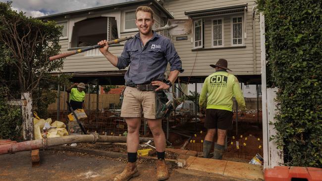 Jack Williams on a Wilco Homes worksite at Clayfield in Brisbane: ‘there’s still so much demand out there’. Picture: Glenn Hunt