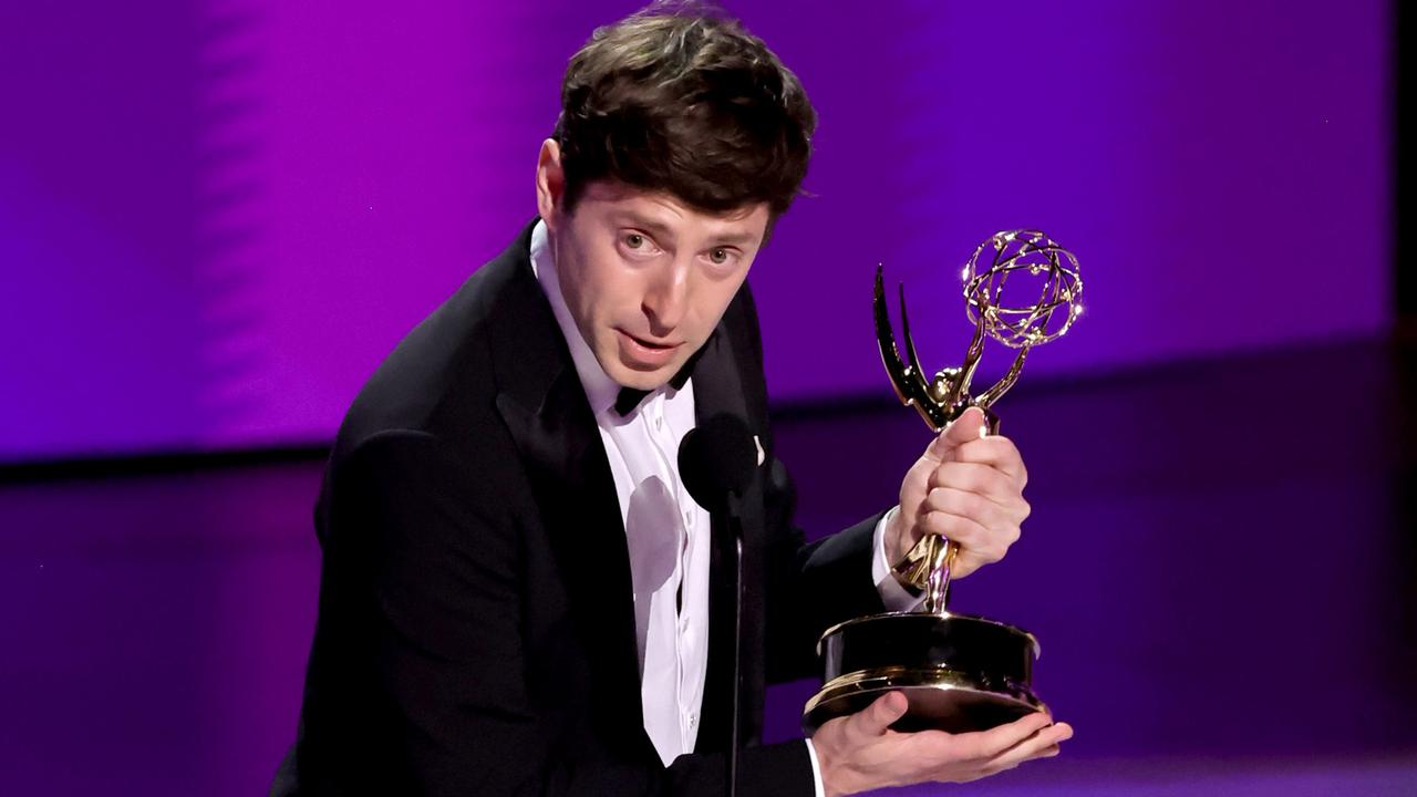 Alex Edelman accepts the Outstanding Writing for a Variety Special award for Just for Us – Alex Edelman. Picture: Kevin Winter/Getty Images