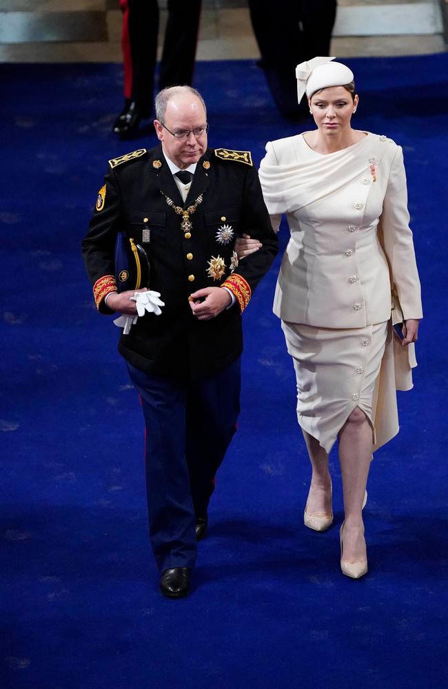 Prince Albert II and Princess Charlene of Monaco enter Westminster Abbey. Picture: AFP