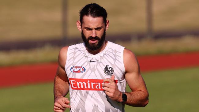 Collingwood training at Olympic Park.  03/06/2021 .  Brodie Grundy of the Magpies running laps at training today  .  Pic: Michael Klein