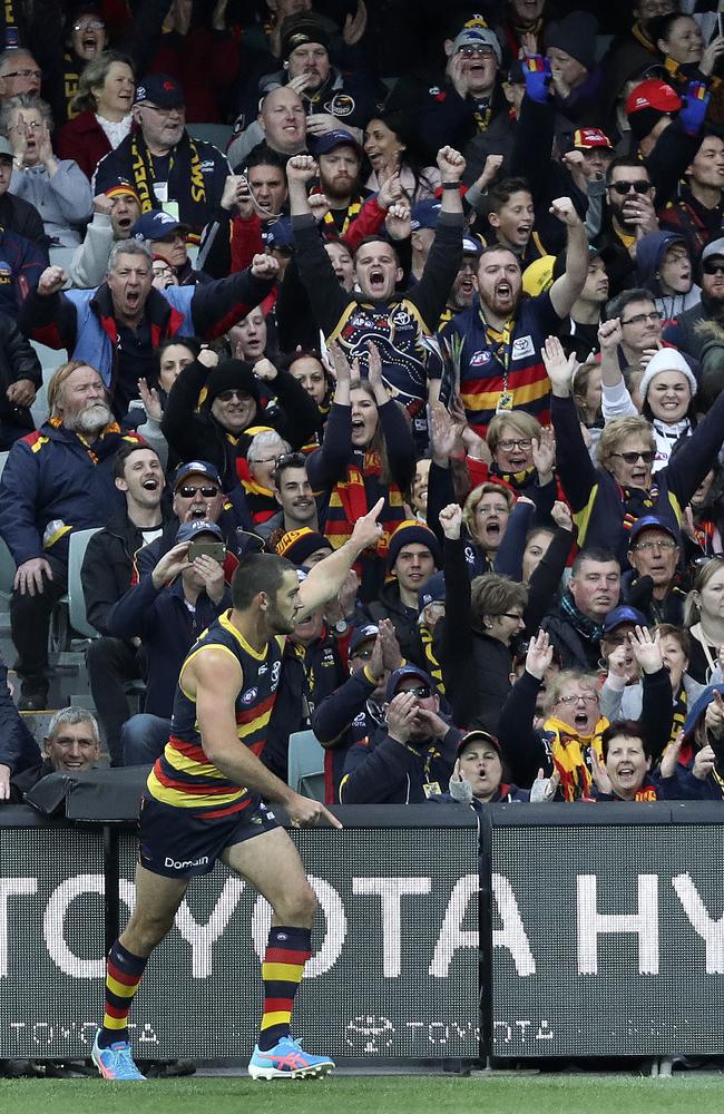 Up to 25,000 fans can attend Adelaide’s next home game against St Kilda on July 20. Picture: Sarah Reed