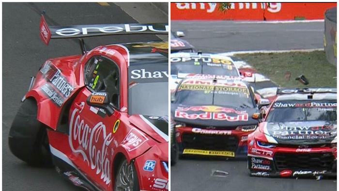 Shane van Gisbergen and Will Brown came to grief after four turns.