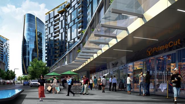 Shiny artist impressions of the streetscape were issued as part of a major international sales campaign when the project launched. Picture: Supplied