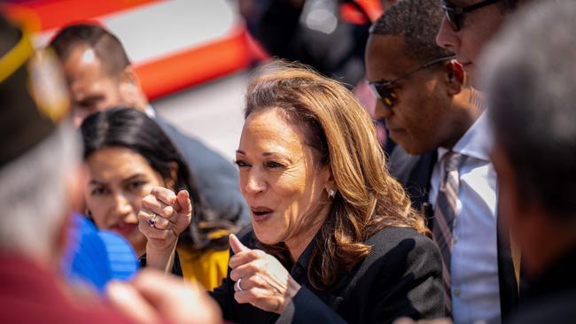 Democratic presidential nominee, US Vice-President Kamala Harris, greets supporters as she arrives at John Murtha Johnstown-Cambria Airport on September 13 in Johnstown, Pennsylvania. Picture: Getty Images