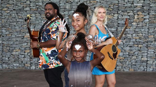 Cairns Regional Council will be celebrating Australia Day with their annual Citizen of the Year awards, followed by a free concert at Munro Martin Parklands. Guitarist Danny Boy, Sand & Sea dancers Lolarose Lyons, 12, and Karla-Rose Rocky, 6, and Social Hour musician Anais Campbell will all perform  at the free, family friendly concert on Australia Day. Picture: Brendan Radke