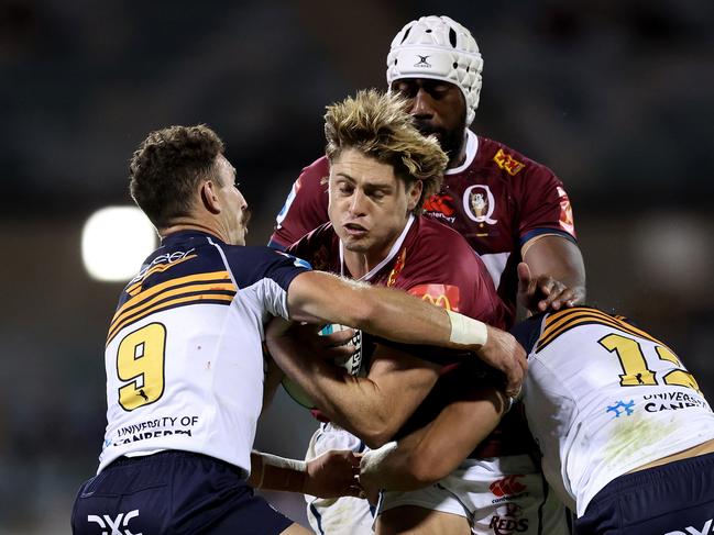 Reds star James O'Connor (centre) has been shifted to flyhalf. Picture: Mark Metcalfe/Getty Images