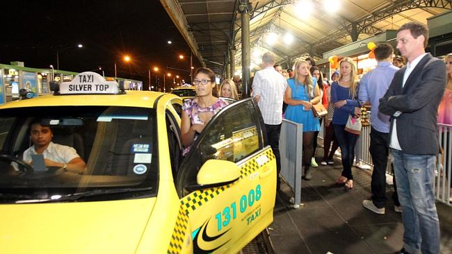  New years eve, Taxi rank at Flinders Street station, people were queing for up to 50 minutes, at 3.45 am Picture: Glenn Dani...