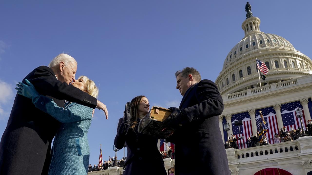 US President Joe Biden kisses his wife Jill Biden after he is sworn in as the 46th president of the United States. Picture: Andrew Harnik/Getty Images