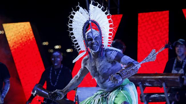 Indigenous performers at the Countdown til light up, the opening night of Vivid Sydney. Picture: NewsWire / John Appleyard
